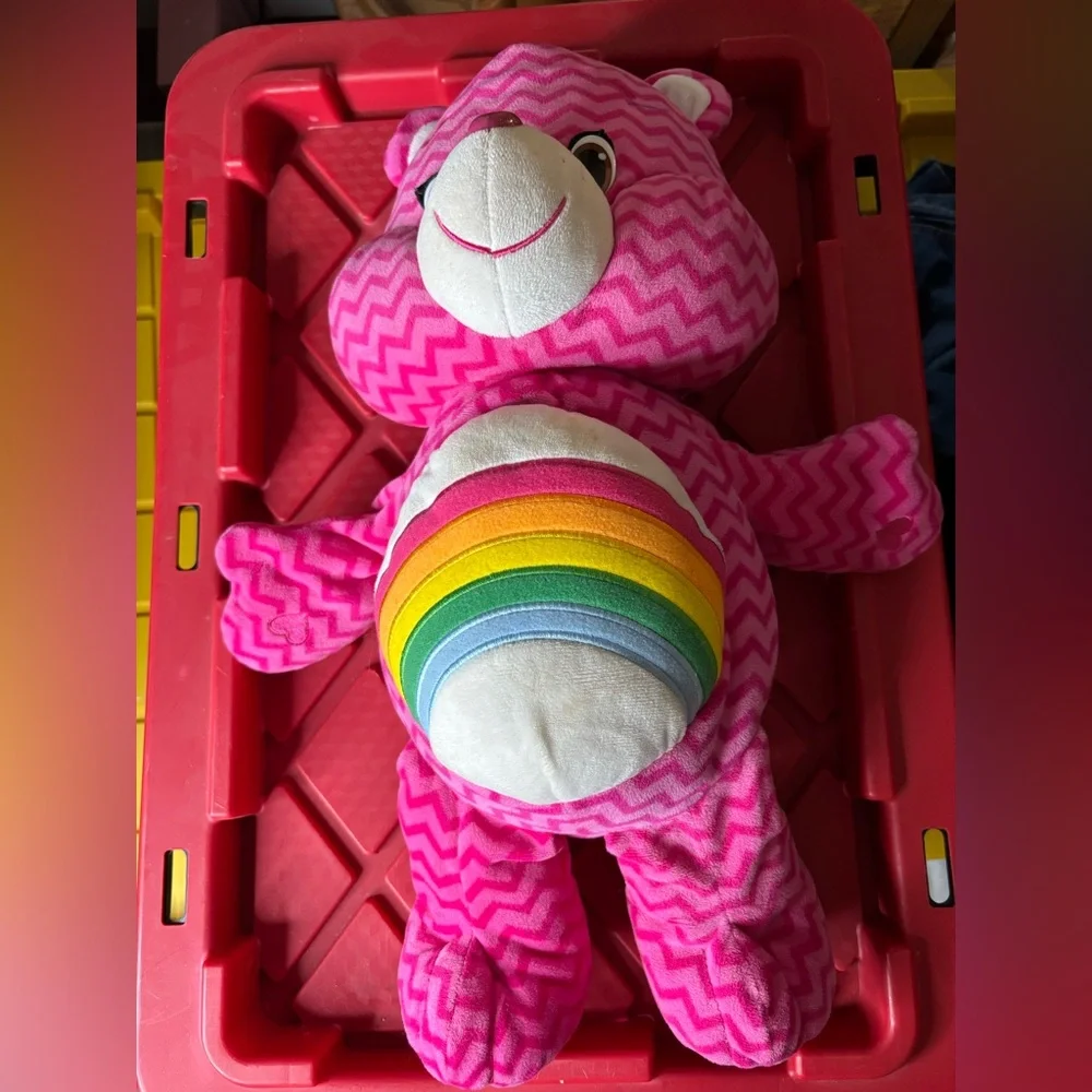 🌈 2015 Care Bear 21” Cheer Bear Large Plush Light And Dark Pink Striped Chevron